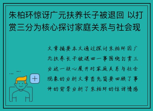 朱柏环惊讶广元扶养长子被退回 以打赏三分为核心探讨家庭关系与社会现象