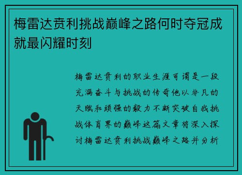 梅雷达贲利挑战巅峰之路何时夺冠成就最闪耀时刻